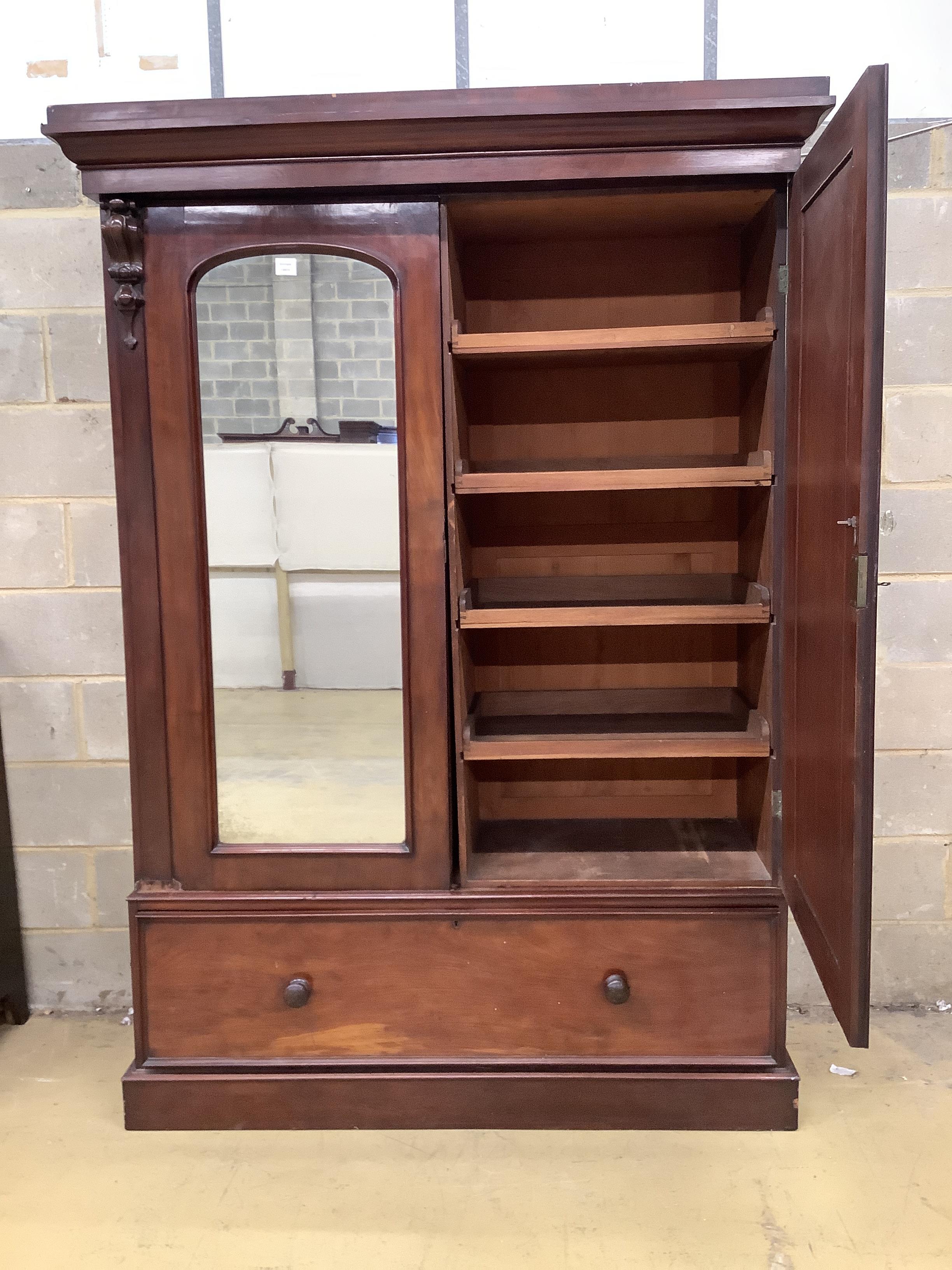 A Victorian mahogany mirrored compactum wardrobe, width 150cm, depth 60cm, height 211cm